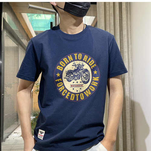 美式复古机车印花短袖T恤男舒适