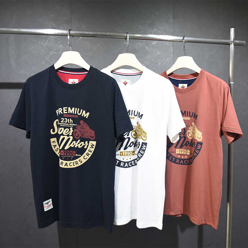 短袖男款夏季纯棉宽松摩托机车印花圆领半袖打底衫休闲百搭T恤潮t