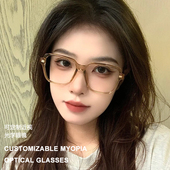 新款 gm素颜眼镜架女Jeff乌啦啦同款 玳瑁色方形板材大镜框男显脸小