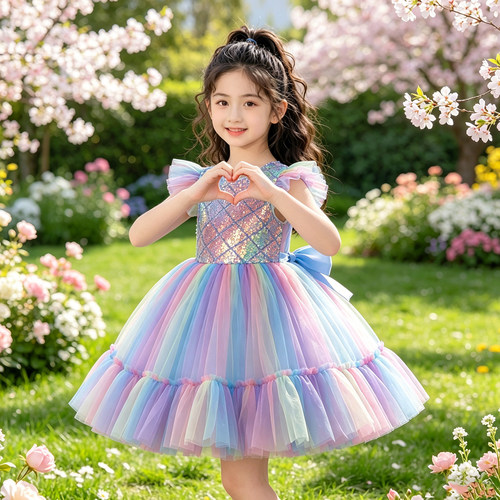 女童公主裙礼服六一节儿童舞蹈演出服幼儿园蓬蓬纱裙亮片服装合唱