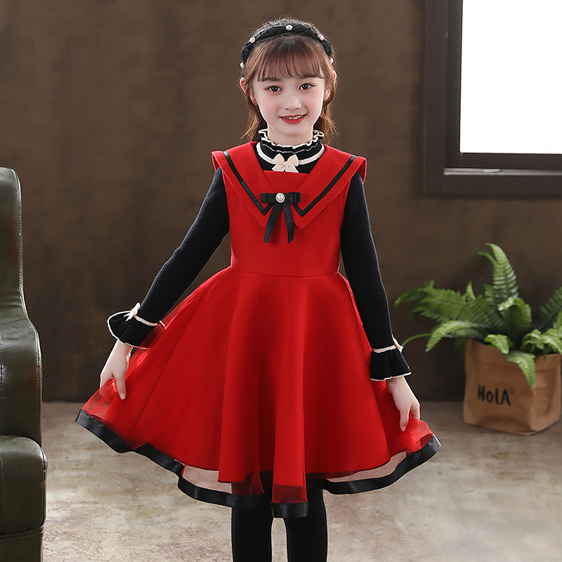 女童春秋公主连衣裙子儿童装套装2024新款洋气秋装秋季网红时髦红 女童春秋公主连衣裙子儿童装套装2024新款洋气秋装秋季网红时髦红