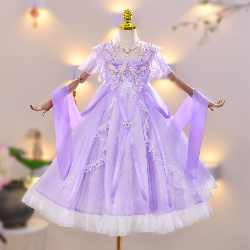 洋气女童夏季汉服连衣裙子公主夏装长裙2025新款儿童装古装中国风