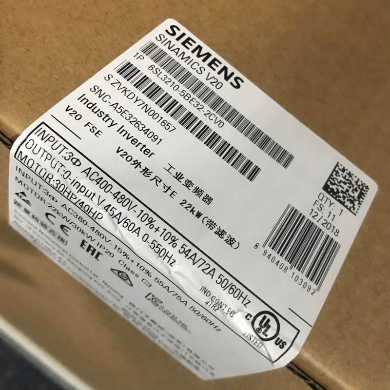 议价6SL3210-5BE32-2CV0西门子全新原装V20 3AC 380V变频器5BE32-