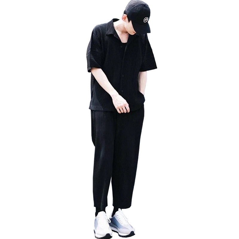 日系高街hp经典褶皱直筒休闲长裤 黑色压褶jf150白敬亭款显瘦百搭