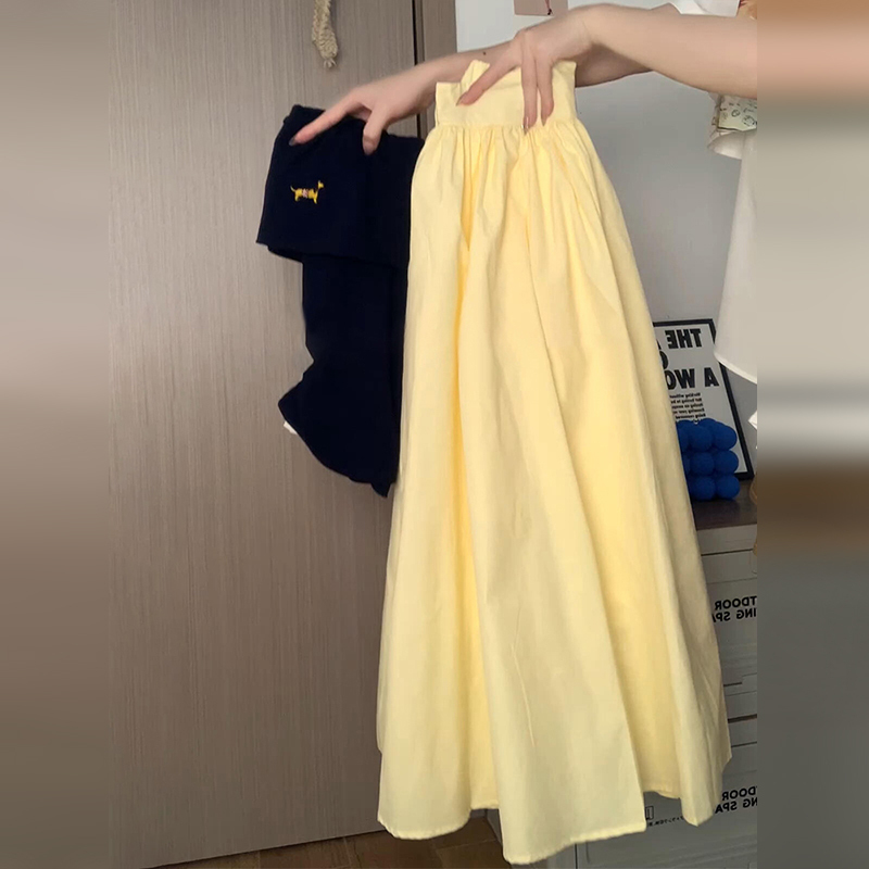 今年流行爆款高腰黄色a字半身裙子女夏季2025新款小个子气质长裙