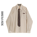 宽松显瘦学院风长袖 女2025早春新款 上衣领带 复古港味条纹衬衫 美式