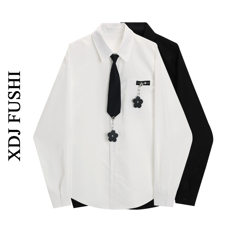 春季新款花朵挂饰polo领衬衣