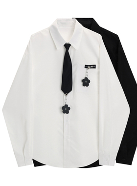 2026春季新款花朵挂饰polo领衬衣女宽松设计感小众衬衫休闲上衣