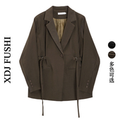 2025年秋季 系带小众收腰显瘦小个子西服外套 复古休闲小西装 女韩版