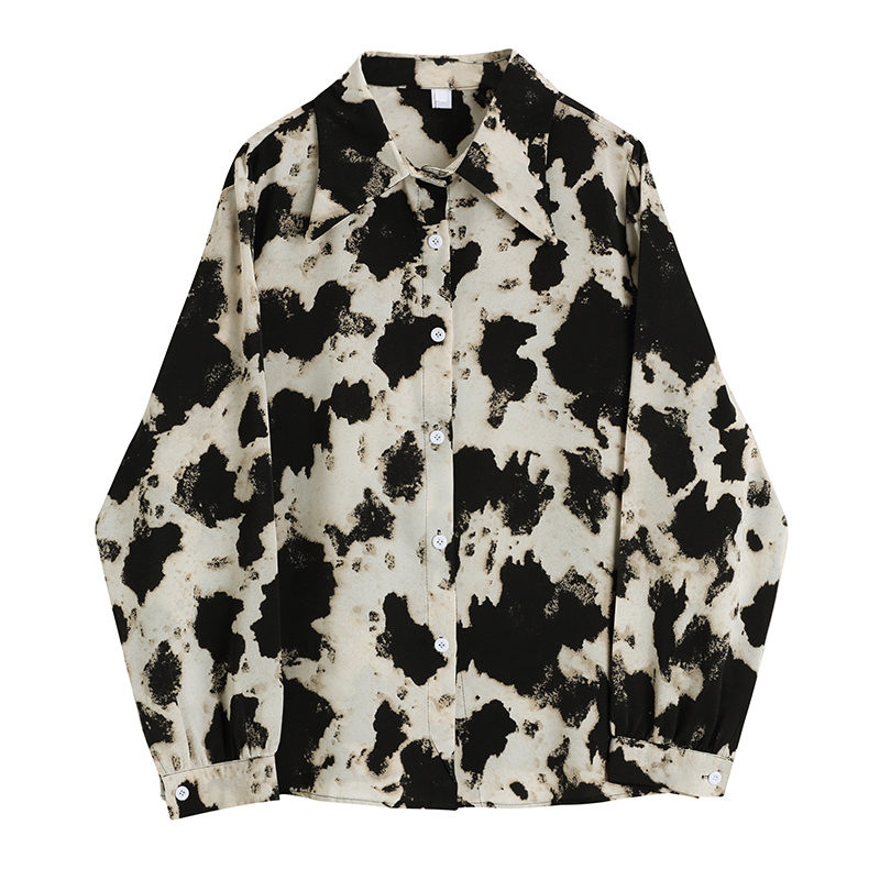 奶牛纹涤纶黑白新款抗皱盐系衬衫