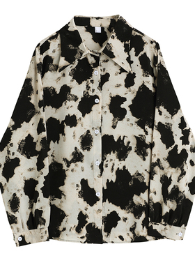 奶牛纹衬衫涤纶衬衣女春黑白设计感小众新款抗皱长袖港风盐系上衣