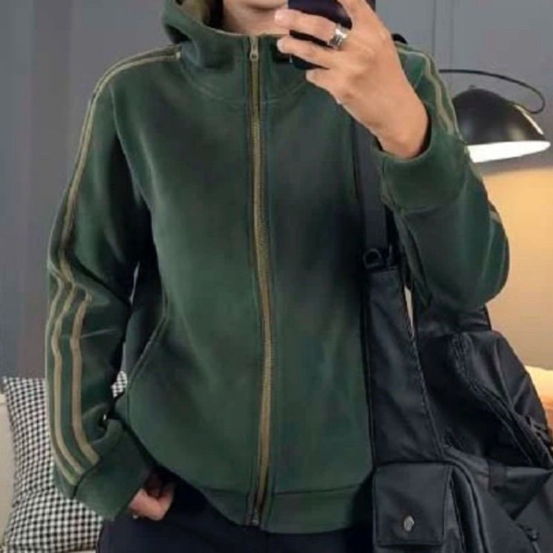 欧货时尚休闲新款外套女百搭宽松连帽拼接撞色双面奥粒绒卫衣开衫