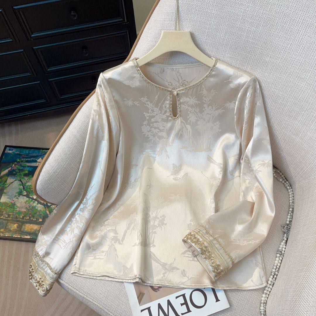 新中式国风提花高级感气质上衣2026新款秋洋气百搭减龄长袖打底衫