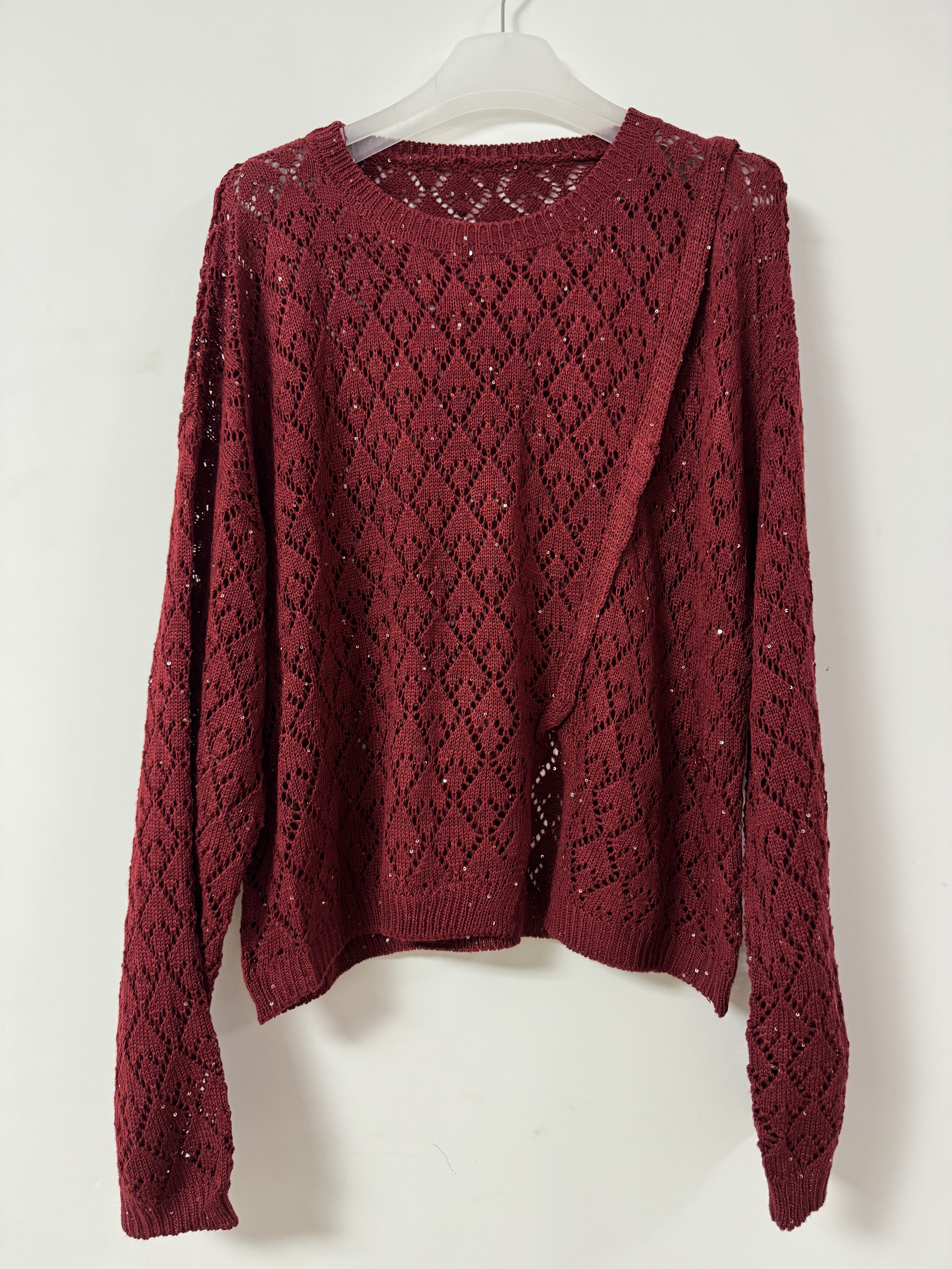 2025新款镂空亮片针织衫女圆领宽松慵懒风毛衣外套羊毛衫