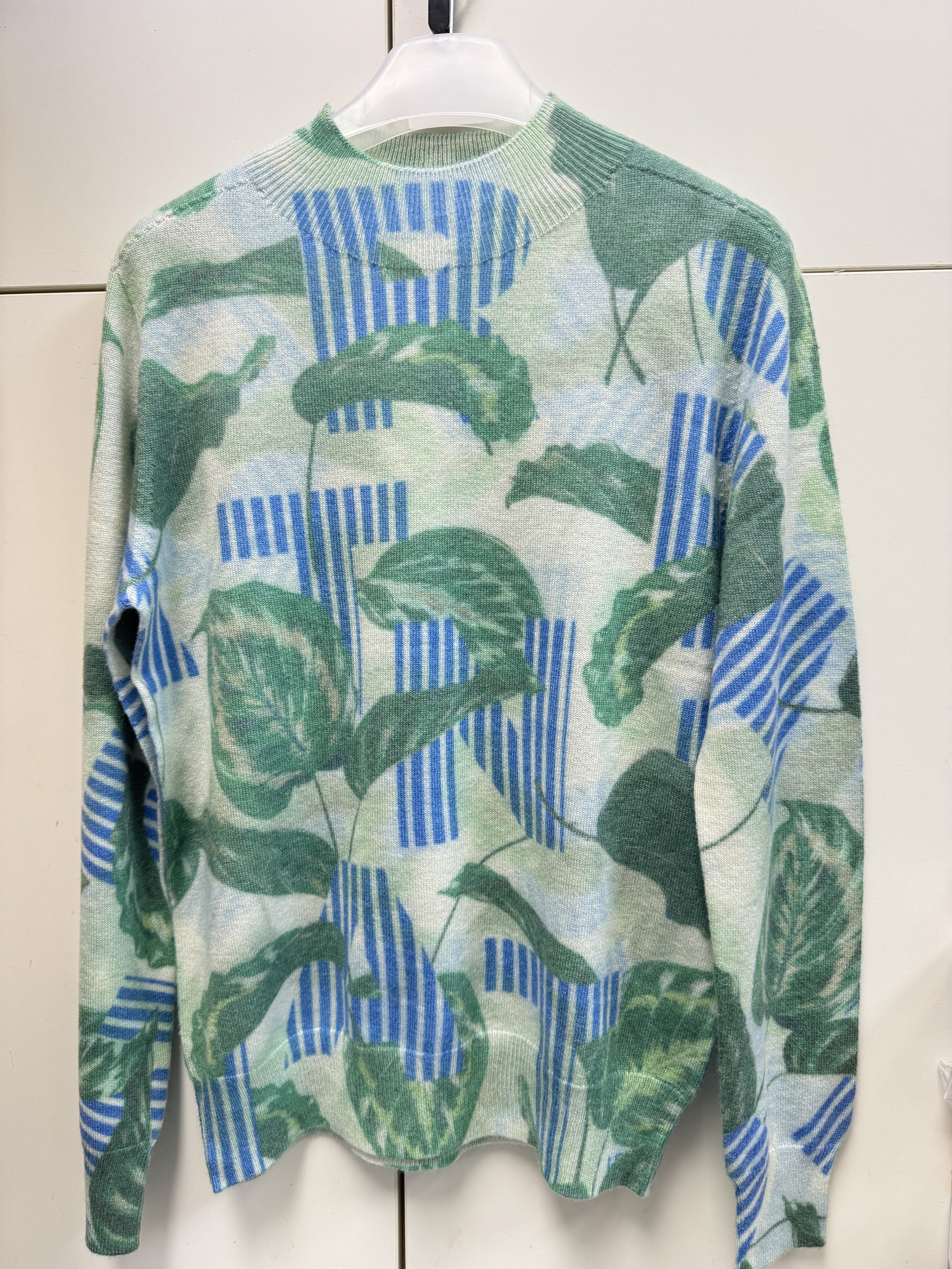 100%绵羊毛植物印花圆领毛衣女秋冬文艺宽松显瘦保暖羊毛针织上衣