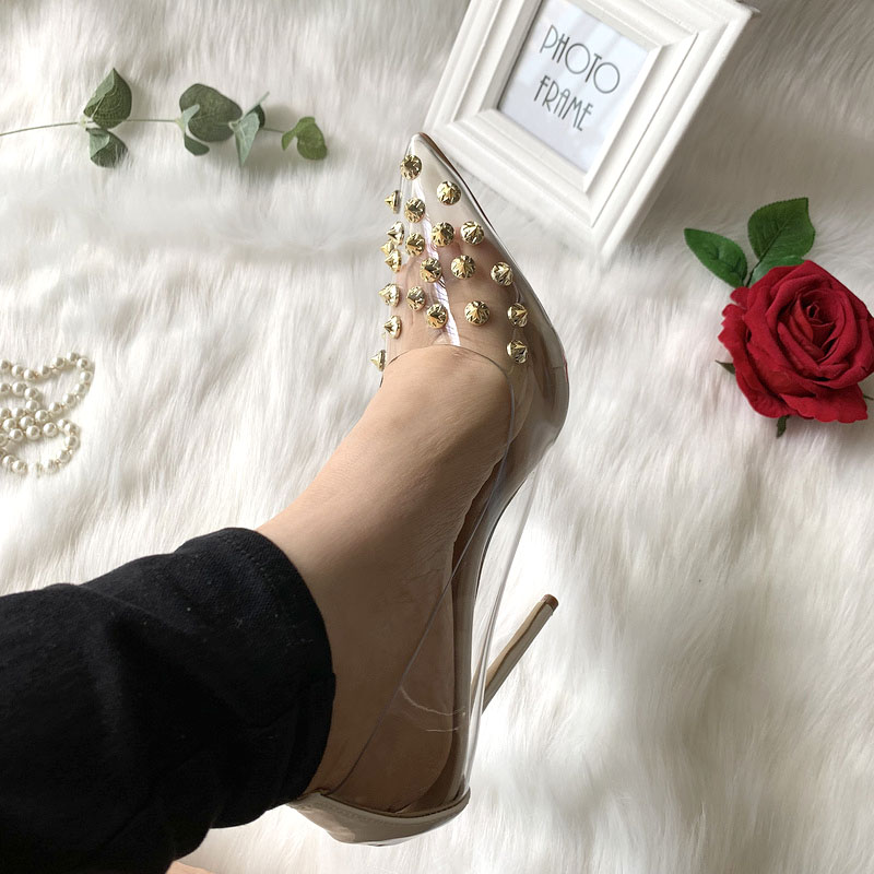 网红透明胶片pvc金色高跟单鞋