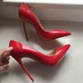 实拍大红色漆皮尖头浅口晚宴新娘伴娘婚鞋 12cm超细跟性感高跟鞋
