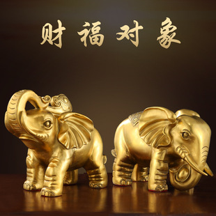仿古黄铜铸办公桌吸水小大象铜摆件纯铜一对吸财象守财象吉祥物
