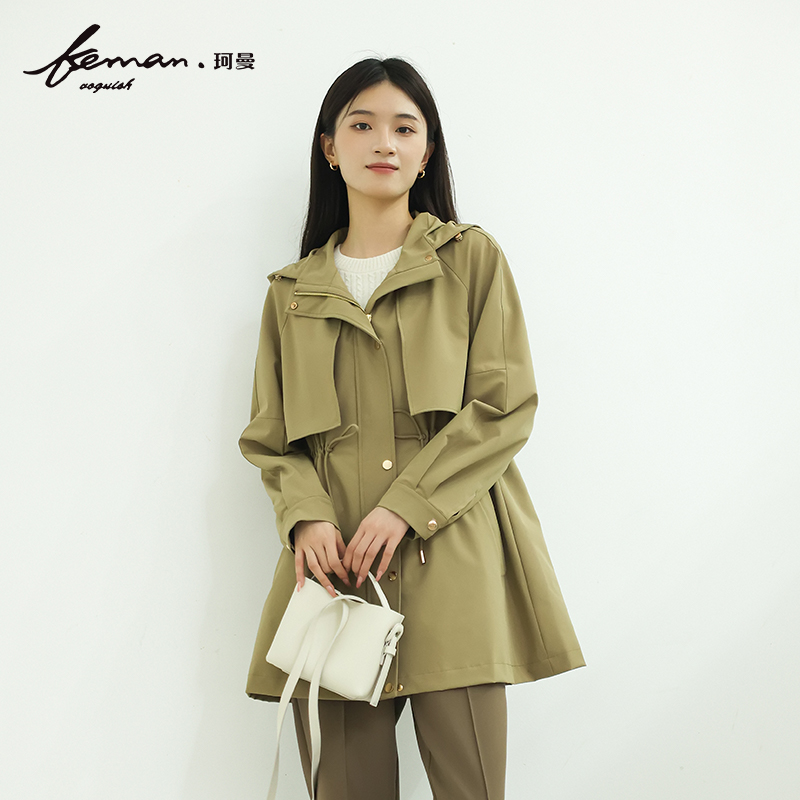 宽松风衣外套珂曼女装休闲连帽