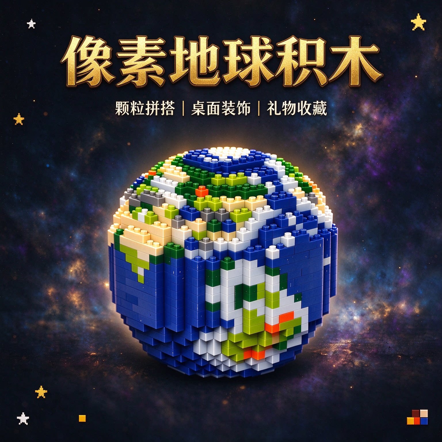 像素地球微颗粒积木3D球形星球拼装模型成人高难度桌面摆件ER礼物