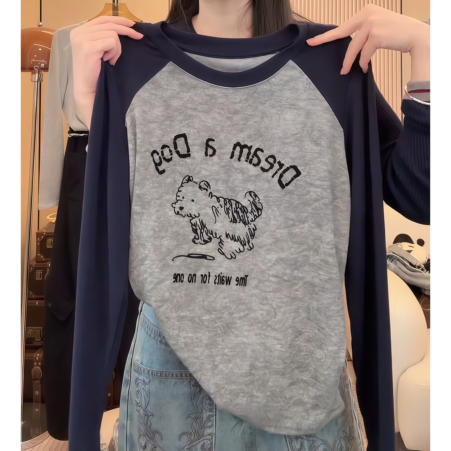 插肩袖绣花长袖t恤女2025秋季新款爆款大码胖mm女士打底衫上衣女