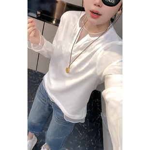 胖mm宽松显瘦百搭女士打底衫 2026春季 t恤女大码 网纱拼接长袖 新款