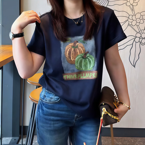设计感印花短袖t恤女大码胖mm宽松显瘦百搭洋气2026夏季新款上衣