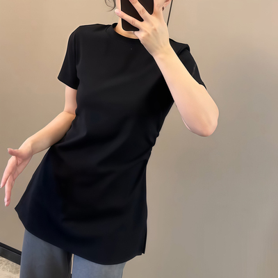 设计感中长款短袖t恤女2026夏季新款大码胖mm显瘦百搭女士上衣