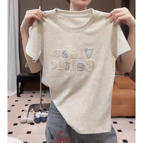 重工刺绣短袖t恤女2026夏季新款爆款宽松百搭正肩女士半袖上衣潮