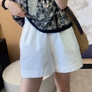 白色宽松显瘦高腰松紧腰阔腿裤 休闲短裤 爆款 新款 子 女外穿2026夏季