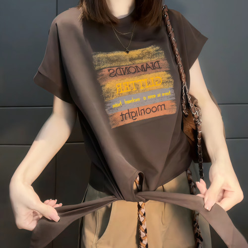 设计感绑带短袖t恤女2026夏季新款爆款宽松显瘦蝙蝠袖女士上衣
