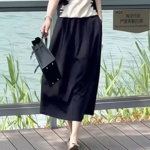 水洗棉中长款 高腰显瘦A字半身裙女2025夏季 女装 大码 休闲裙子 新款