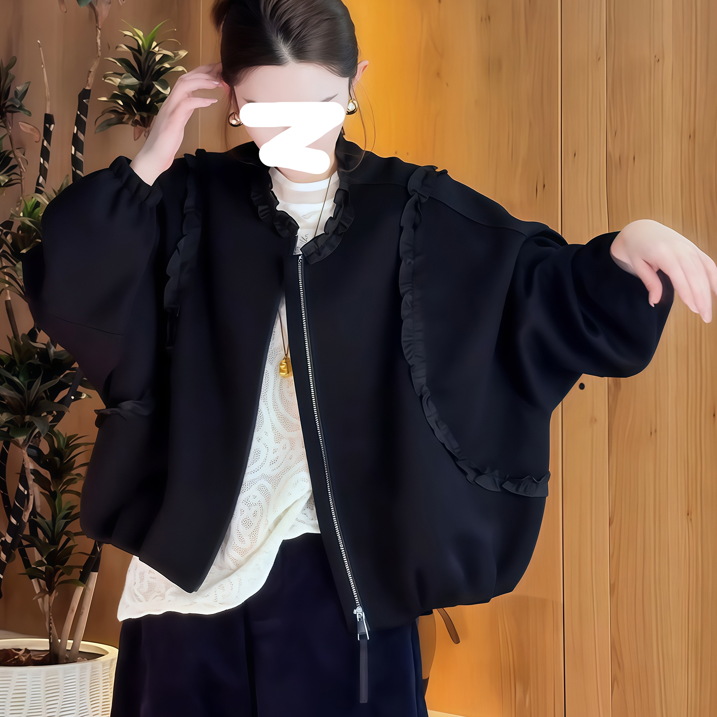 设计感蕾丝拼接短外套女2025秋季新款爆款宽松大码胖mm女士上衣潮