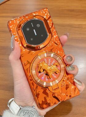 适用华为matex7手机壳橙色新款mate x6马年支架MateX5翻盖折叠屏电镀外壳mate x3硬壳防摔手链Pura X保护套女