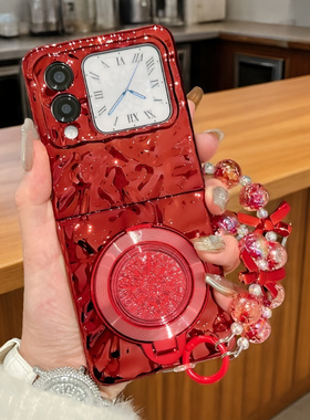 适用华为novaflip手机壳新款电镀红色novaflipS百福支架Nova FlipS折叠屏橙色硬壳nova flip防摔手提链保护套