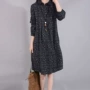 Mùa xuân và mùa thu 2019 mới kích thước lớn của phụ nữ phiên bản Hàn Quốc của chiếc váy in bằng vải cotton và vải lanh dài tay dài bằng vải lanh mỏng - váy đầm váy dạ hội