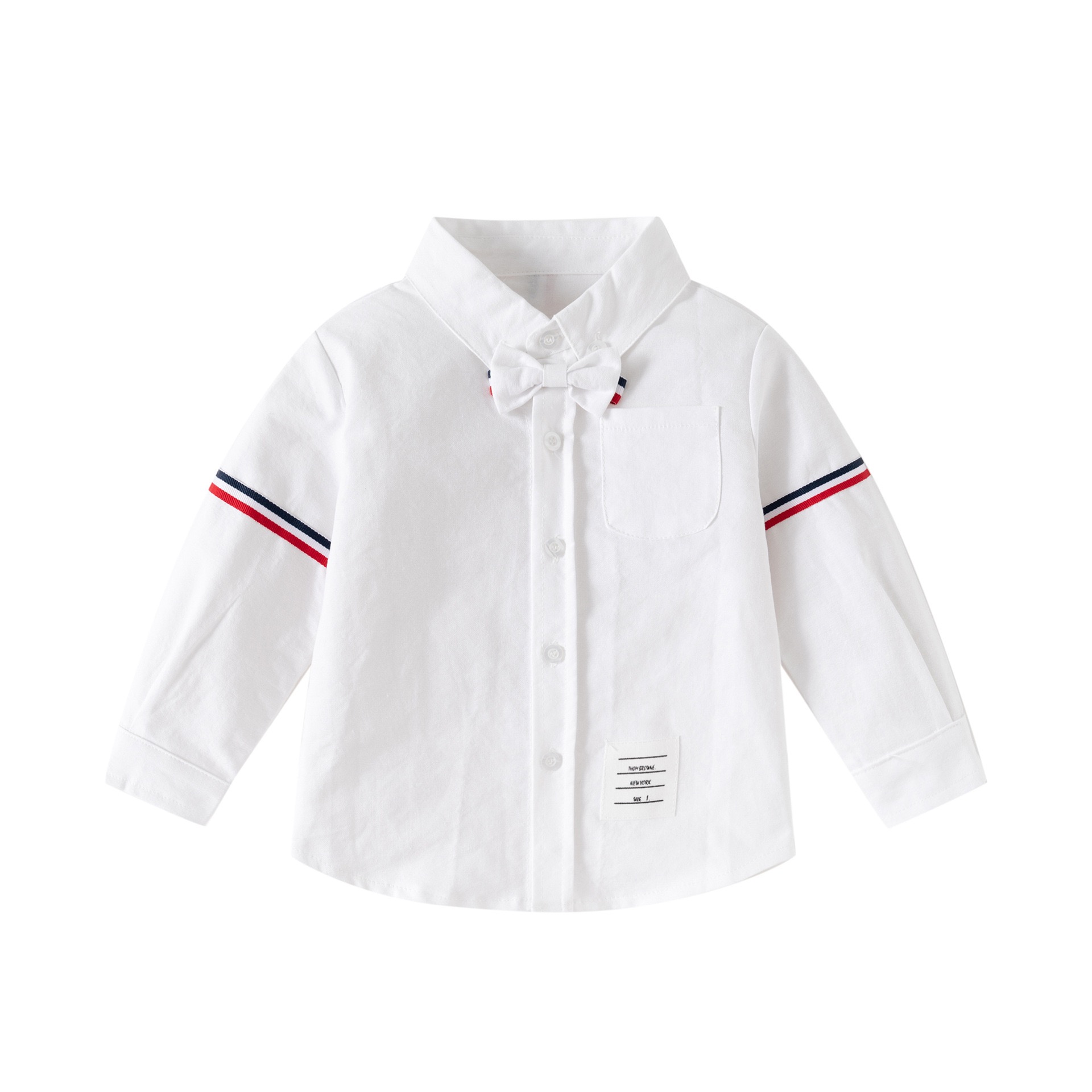2025春秋新款儿童衬衫纯棉长袖男童女童宝宝白色上衣休闲领结衬衣
