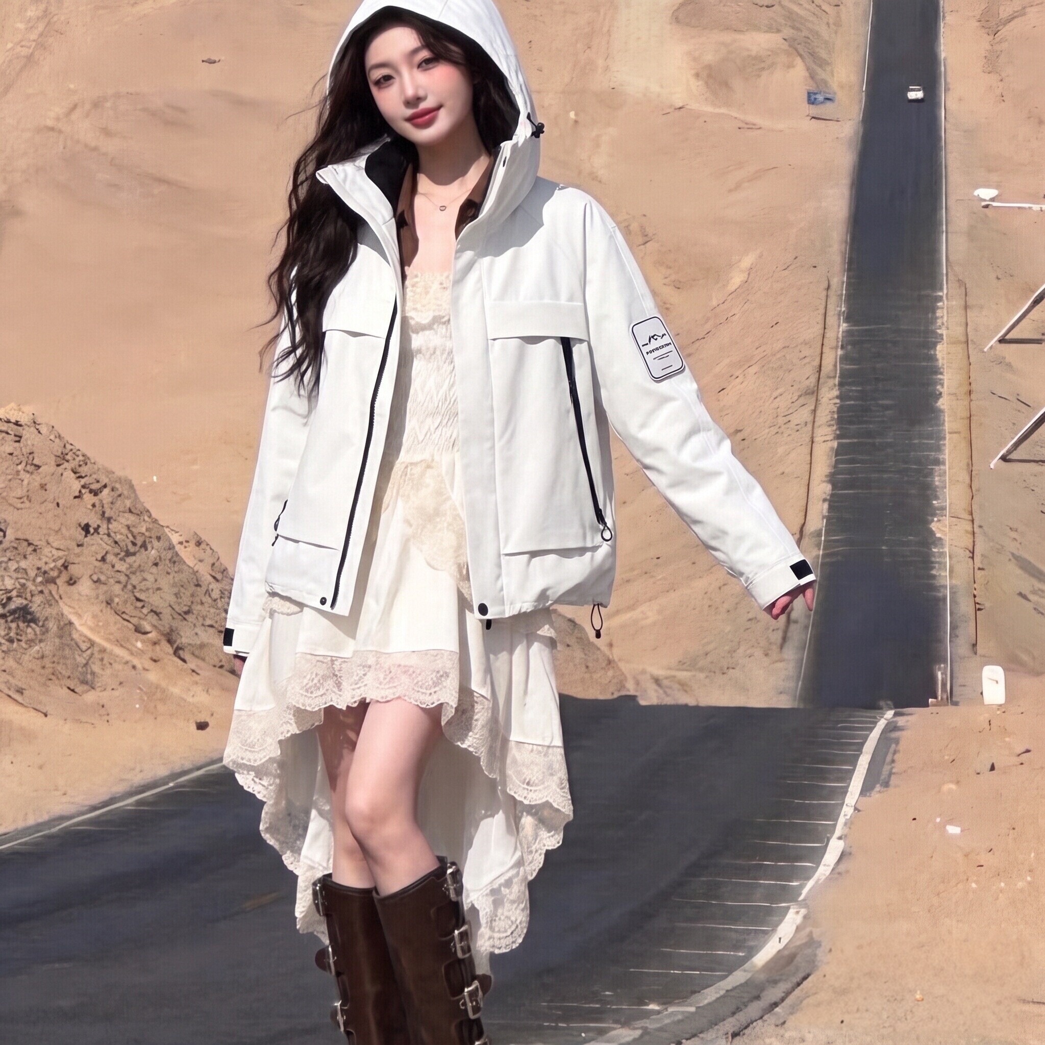 雪峰狼印女款连帽防风冲锋衣