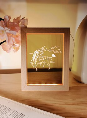 河图洛书摆件灯精雕耐用实木USBLED夜灯展灯奇门遁甲文化临兵斗者