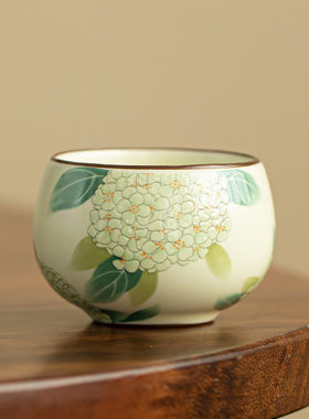 简约黄汝窑绣球花茶杯茶具茶杯