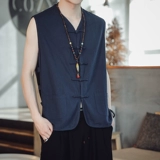 Индивидуальный логотип, напечатанное название магазина и слоган, новый китайский стиль, униформа шеф-повара для барбекю, без рукавов, древний стиль, костюм Тан, жилет, национальный тренд, тренд рабочей одежды