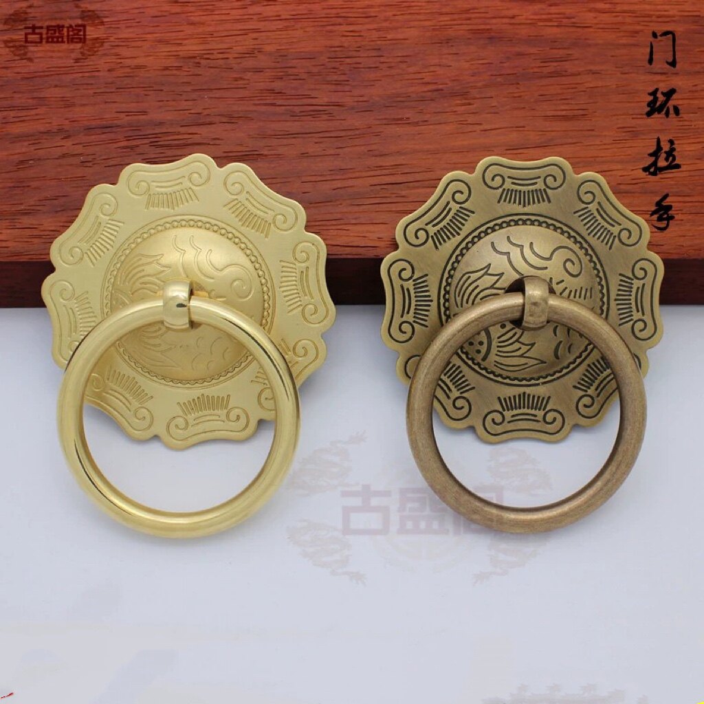 中式纯铜雕花门环拉手大门拉环八卦图铜环仿古拉手