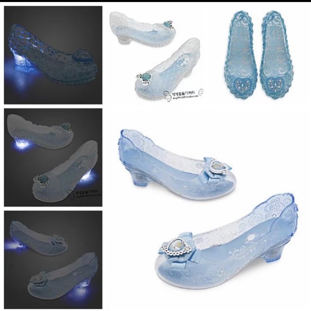 美国购现货迪士尼灰姑娘水晶鞋发光亮灯鞋儿童高跟鞋凉鞋
