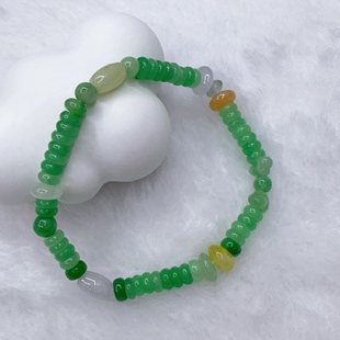 天然A货缅料翡翠阳绿珠桶珠多彩色算盘珠设计款手串手链
