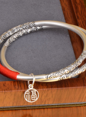 足银999.9古法闭口祥云纹手镯