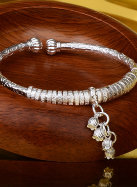 纯银铃兰花南瓜开口盘缠吉言手镯