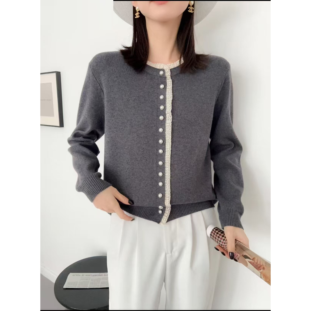 法式花边领针织衫女开衫单排扣短外套2025秋装新款韩版薄毛衣上衣