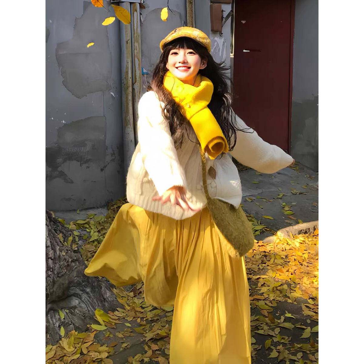 气质一整套ootd穿搭绝美巨好看毛衣开衫a字半裙两件套装2025冬季