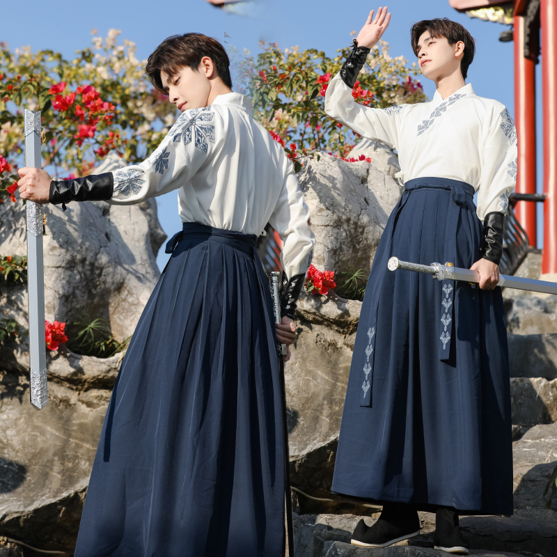 原创中国风汉服男学生班服青少年大码古装侠客书生帅气公子日常装