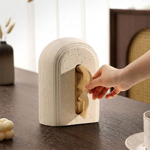 侘寂风洞石纸巾盒高级感客厅高档轻奢卧室创意复古桌面立式抽纸盒